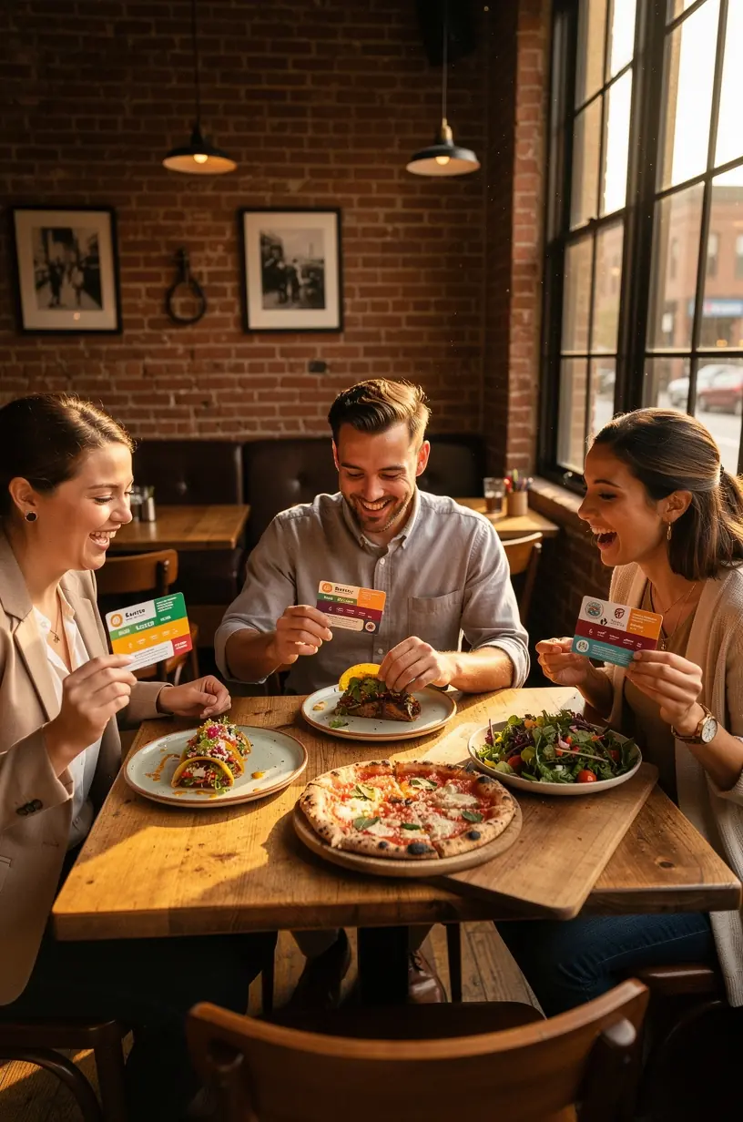 Сотрудник гастрономического центра объясняет гостям преимущества использования дегустационных пропусков.